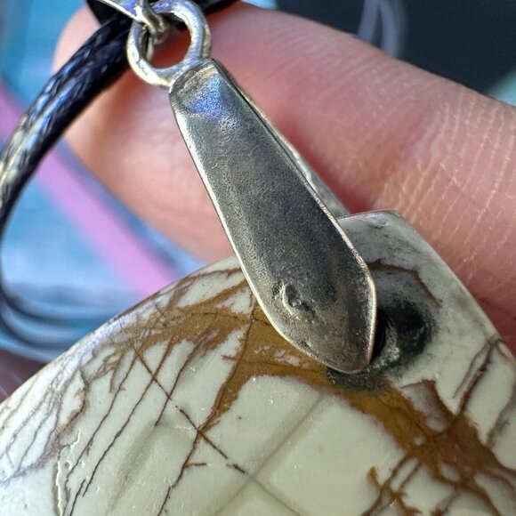 Pendant Necklace Red Creek Jasper Polish Multicolor Stone 18 KGP Silver Bale 16" - Picture 5 of 5